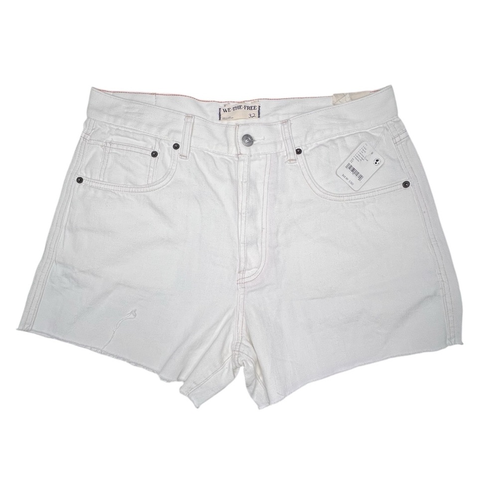We The Free White Jean Shorts High-Waisted Frayed Hem